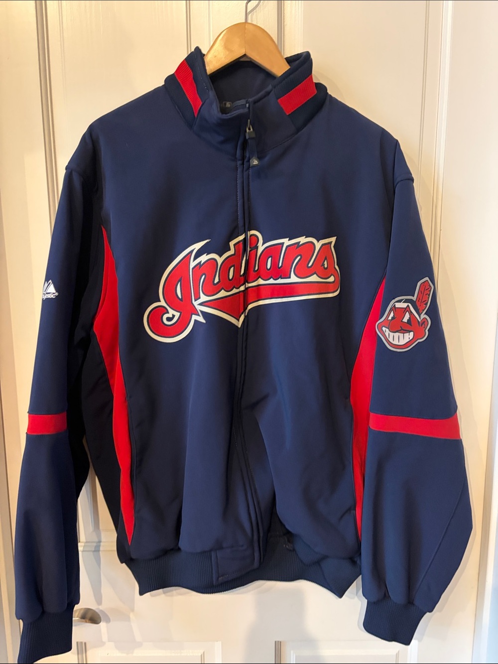 Majestic Navy and Red Varsity Bomber Jacket